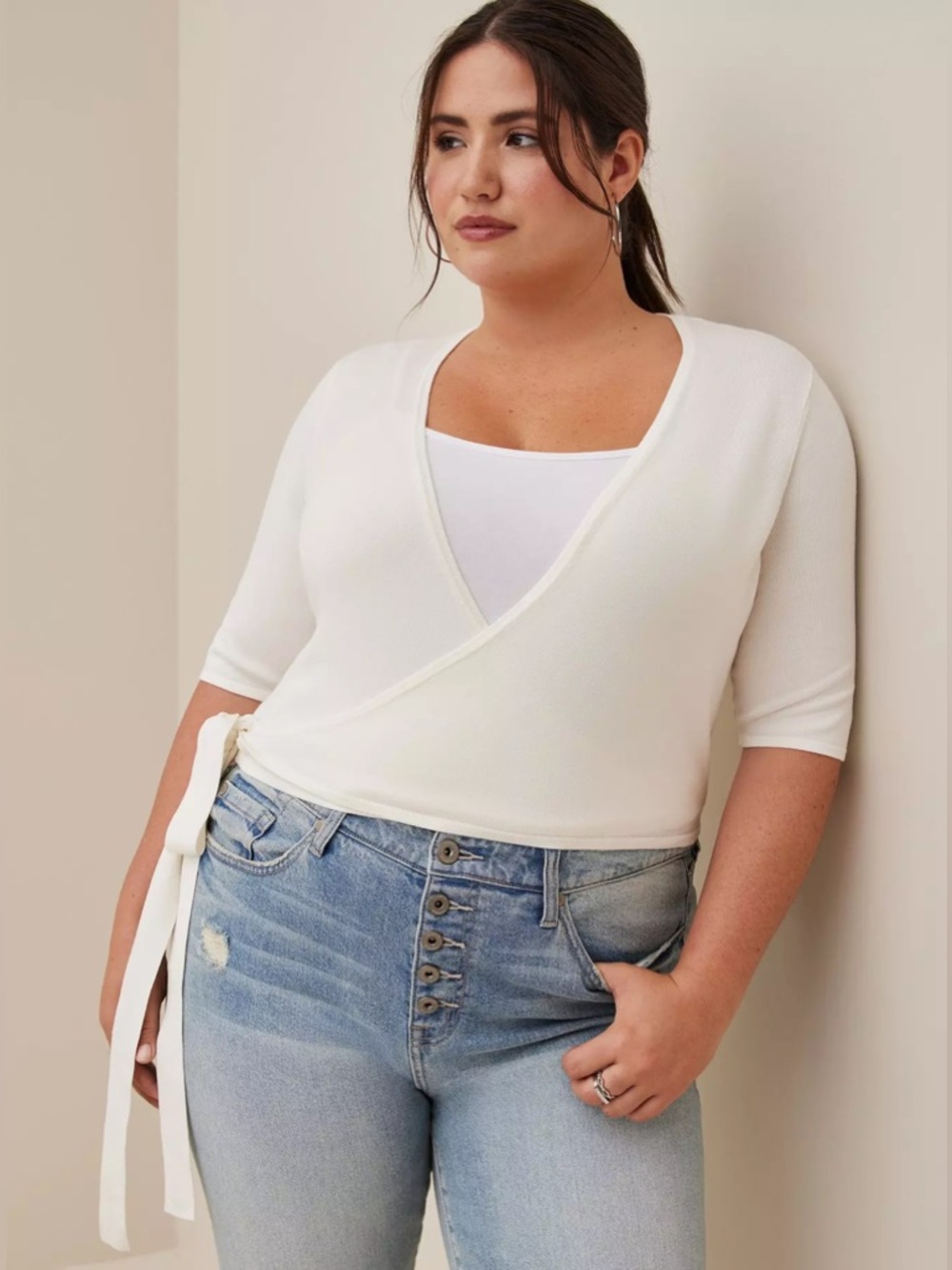 Torrid Shrug Wrap Front Short Sleeve Fitted Sweater with side tie women size 2X